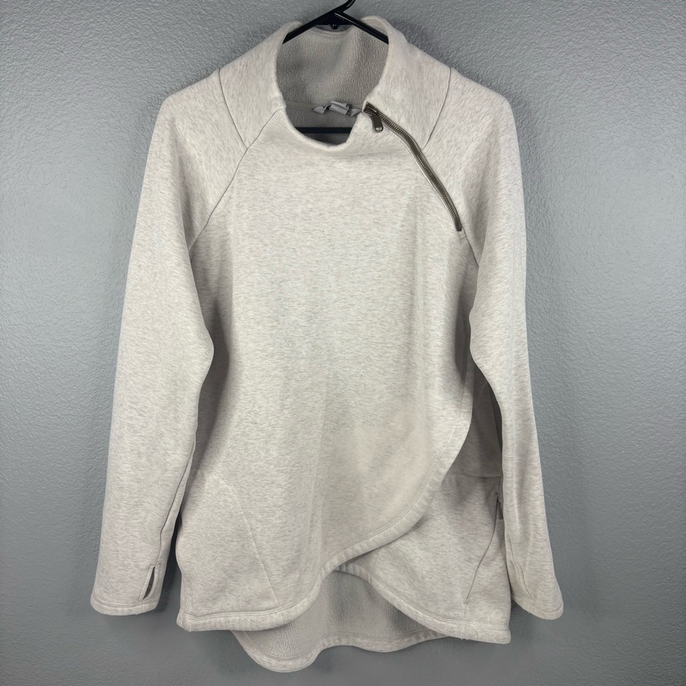 Athleta Light Gray Asymmetrical Cowl Neck Pullover